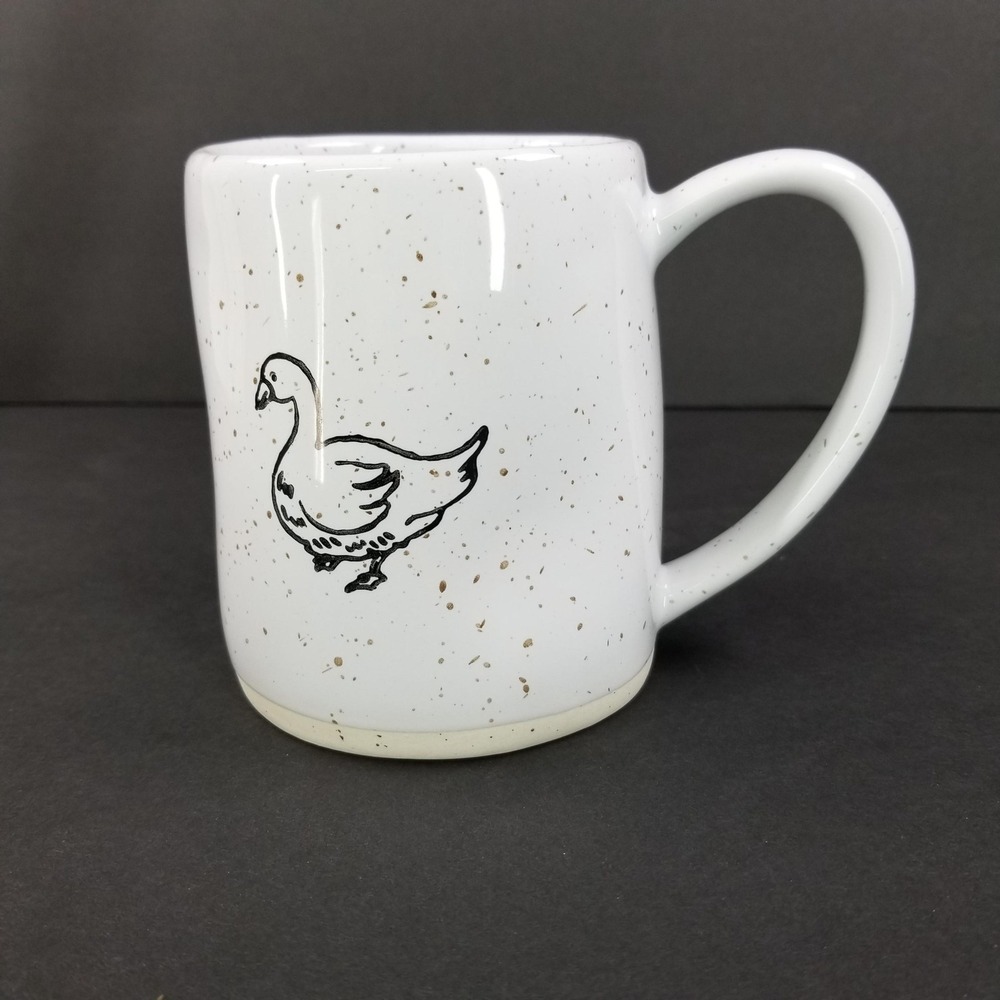 At‎ Home Speckled White Goose Coffee Mug Farmhouse Ceramic Cup 4.25in Farmhouse